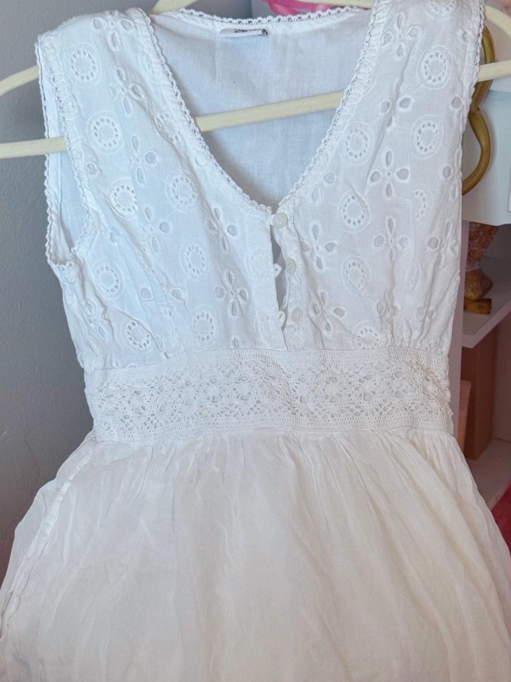 Advance Apparels White Eyelet Cotton Lace Waist dress